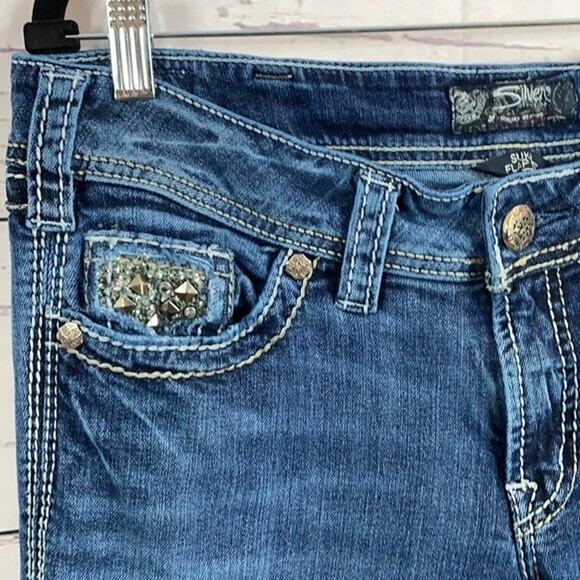Silver Jeans Womens 30 Blue Suki Flap Bootcut Embellished Sequin Rodeo Cowgirl - Picture 5 of 13